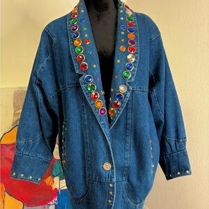 Embellished Denim Jacket with Multicolor Accents